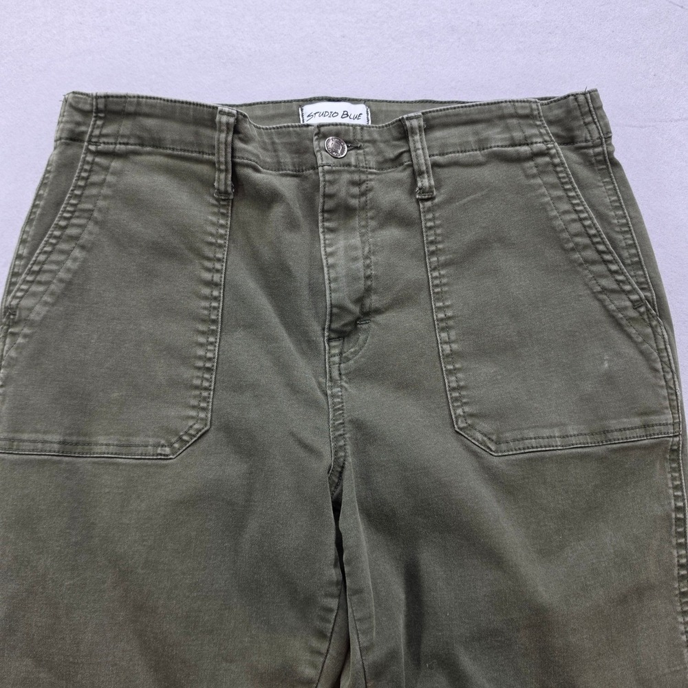 Studio Blue Olive Green Utility Cargo Pants Women Size 31 Tapered Leg High Rise - Picture 3 of 9